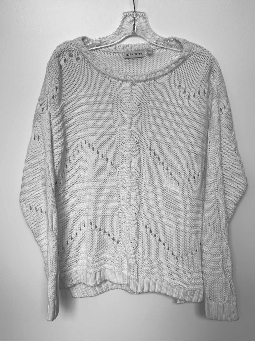 525 America -White Cable Womenâs Pullover Sweater